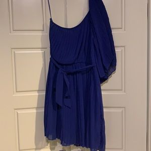 Lush blue one shoulder pleated dress